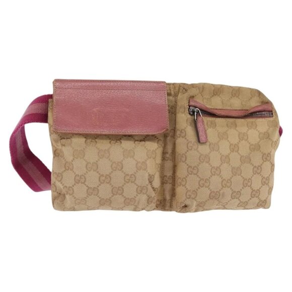 GUCCI GG Canvas Sherry Line Waist Bag Beige Pink Silver 28566 Auth 144532 - Picture 2 of 16